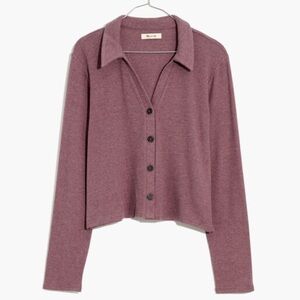 Madewell Brushed Rib Polo Crop Cardigan in Faded Plum, Size XS